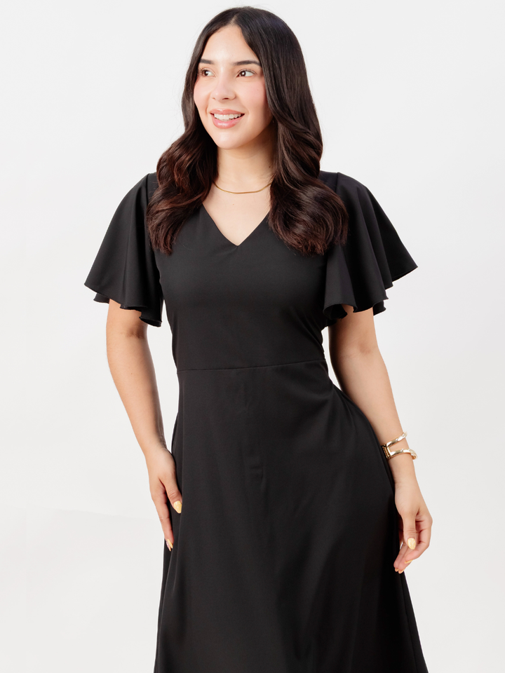 VESTIDO EN CORTE A CON LAZO GLENDA NEGRO