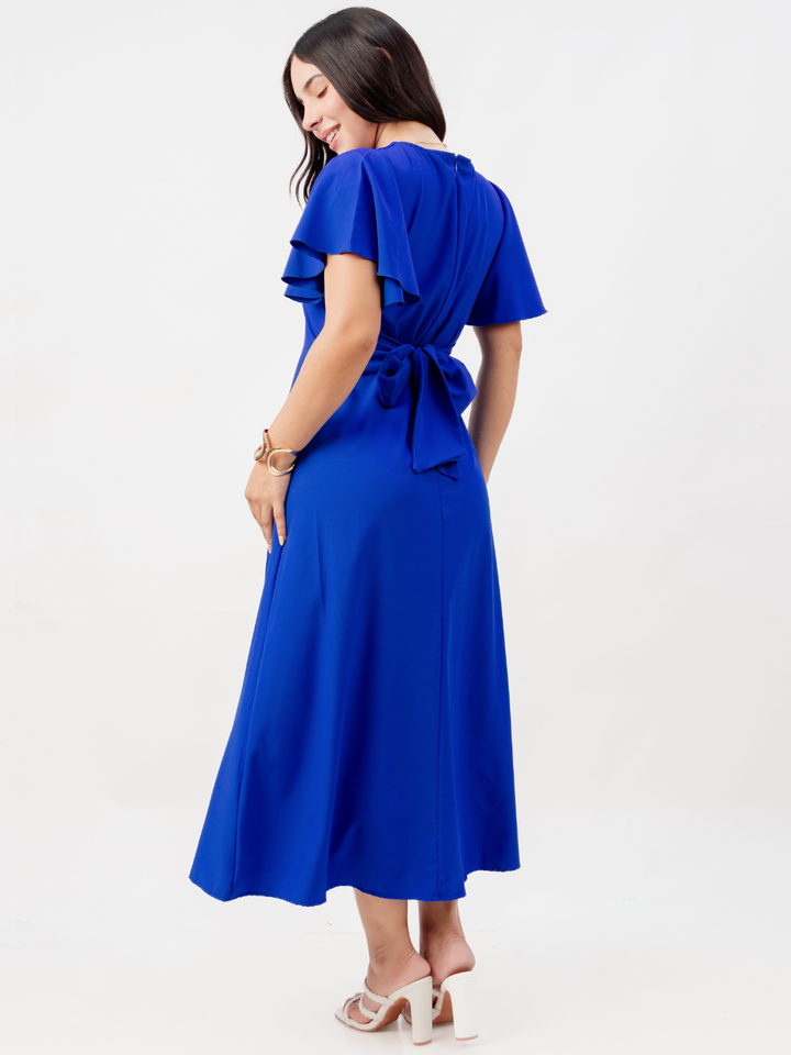 VESTIDO EN CORTE A CON LAZO GLENDA AZULINO