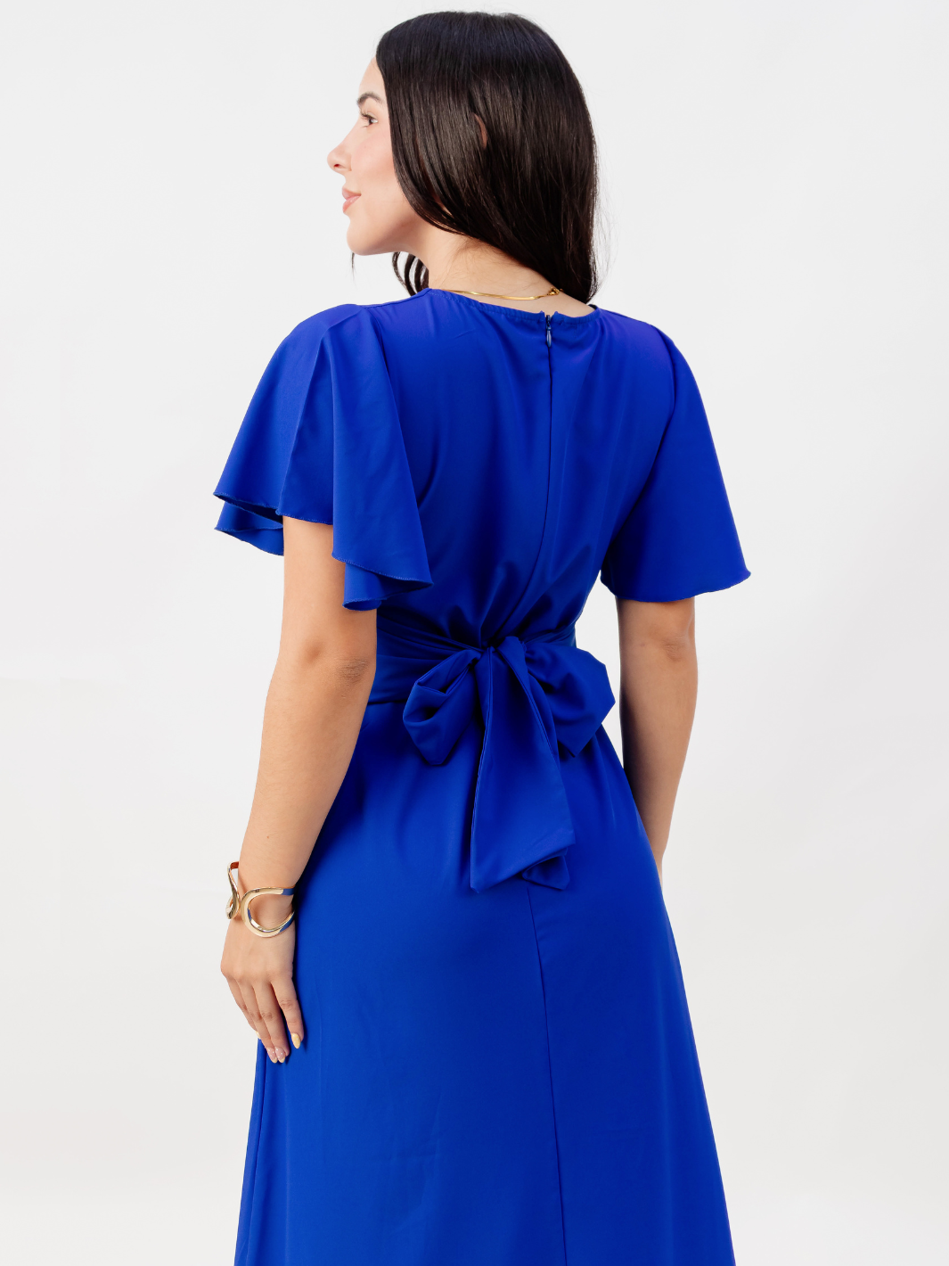 VESTIDO EN CORTE A CON LAZO GLENDA AZULINO