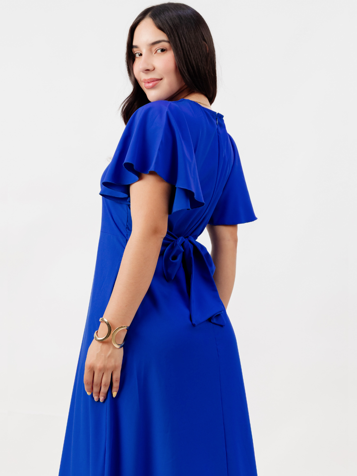 VESTIDO EN CORTE A CON LAZO GLENDA AZULINO