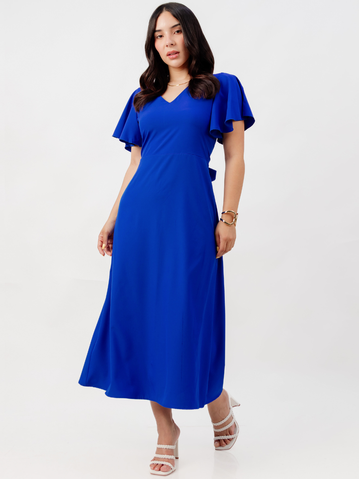 VESTIDO EN CORTE A CON LAZO GLENDA AZULINO