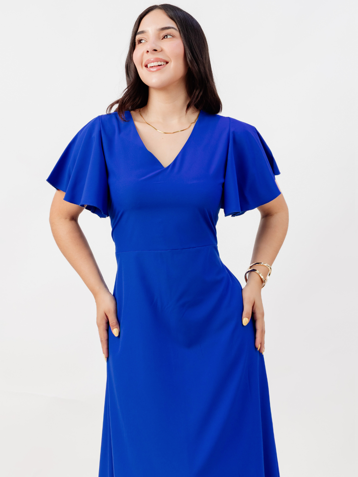 VESTIDO EN CORTE A CON LAZO GLENDA AZULINO