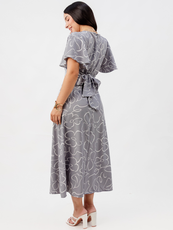 VESTIDO EN CORTE A CON LAZO GLENDA MELANGE