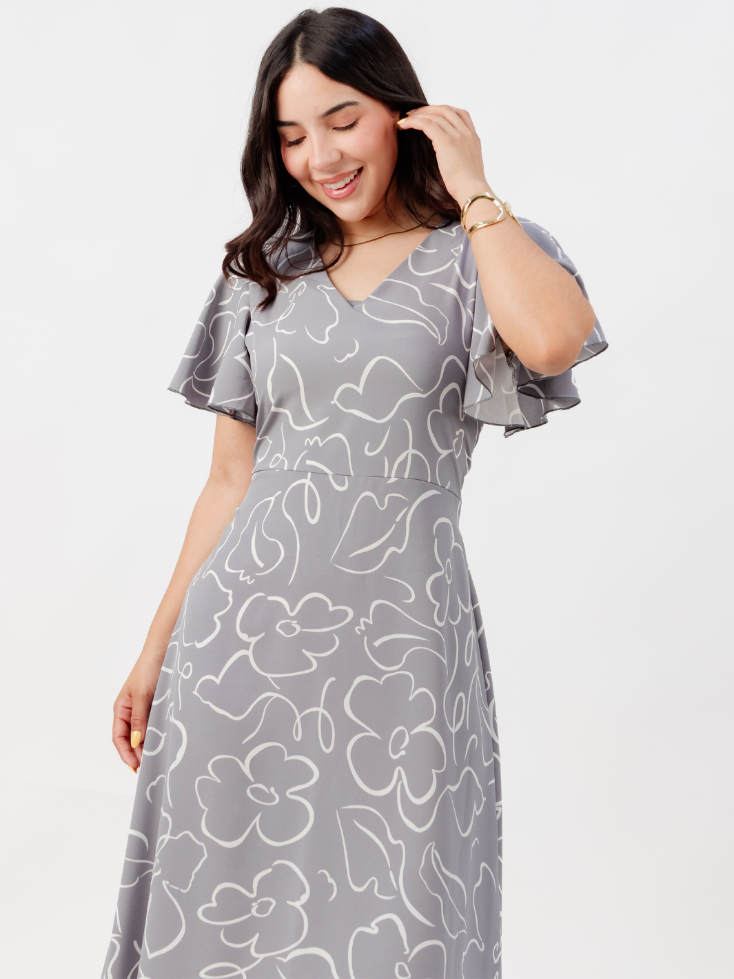 VESTIDO EN CORTE A CON LAZO GLENDA MELANGE