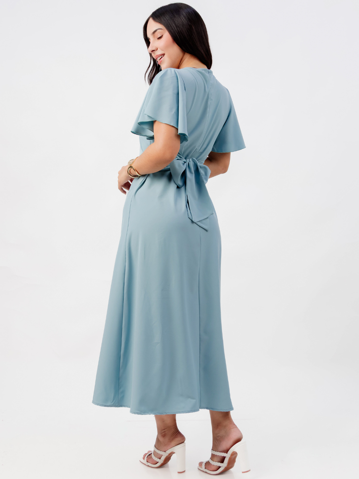 VESTIDO EN CORTE A CON LAZO GLENDA CEMENTO