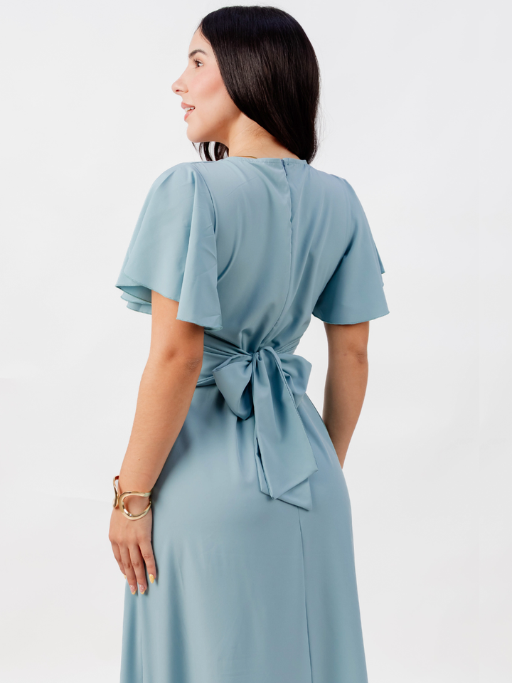 VESTIDO EN CORTE A CON LAZO GLENDA CEMENTO