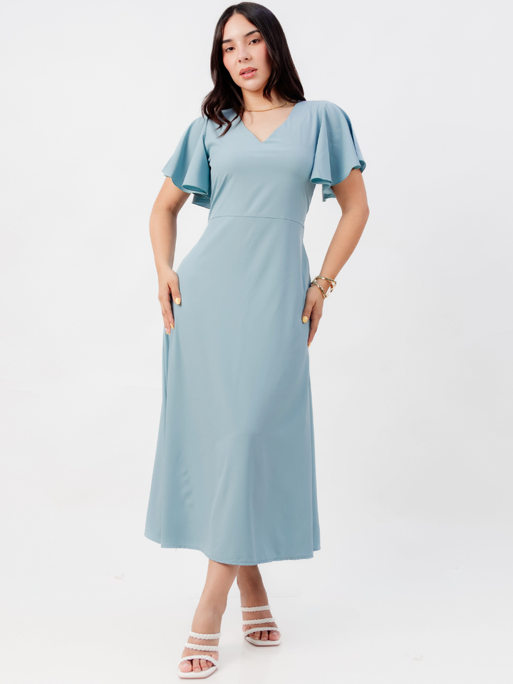 VESTIDO EN CORTE A CON LAZO GLENDA CEMENTO