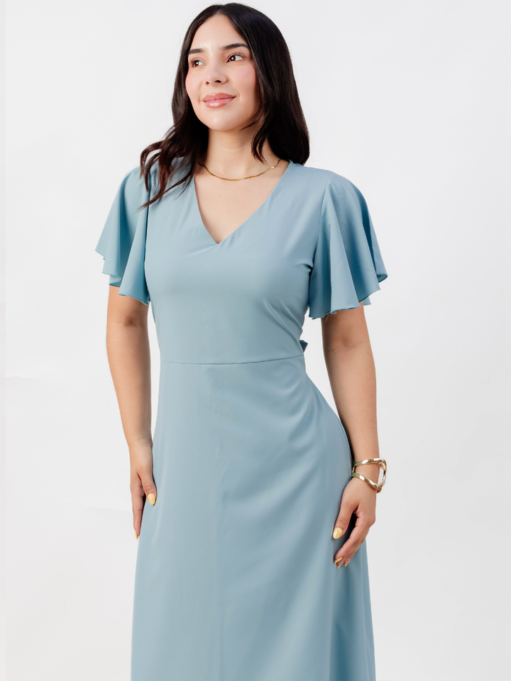 VESTIDO EN CORTE A CON LAZO GLENDA CEMENTO