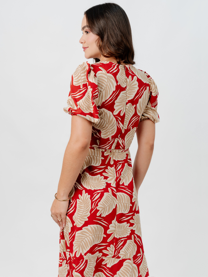 VESTIDO CASUAL LARGO OLIVIA RUST FLOREADO