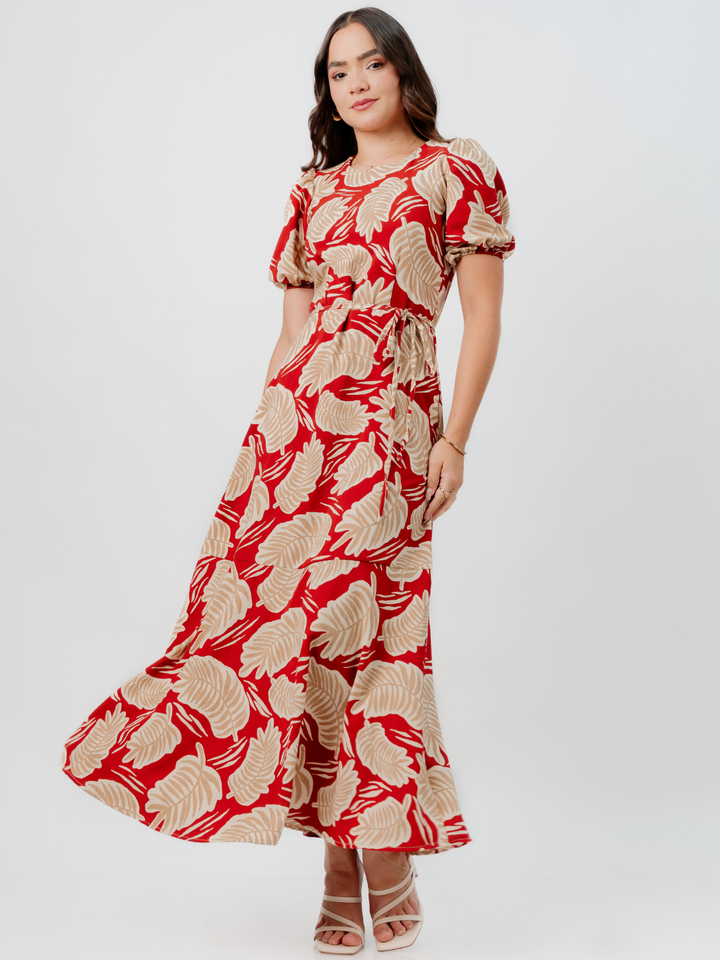 VESTIDO CASUAL LARGO OLIVIA RUST FLOREADO