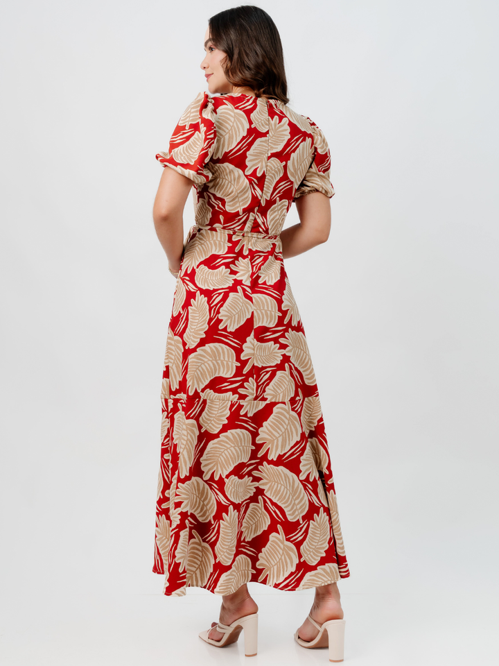 VESTIDO CASUAL LARGO OLIVIA RUST FLOREADO