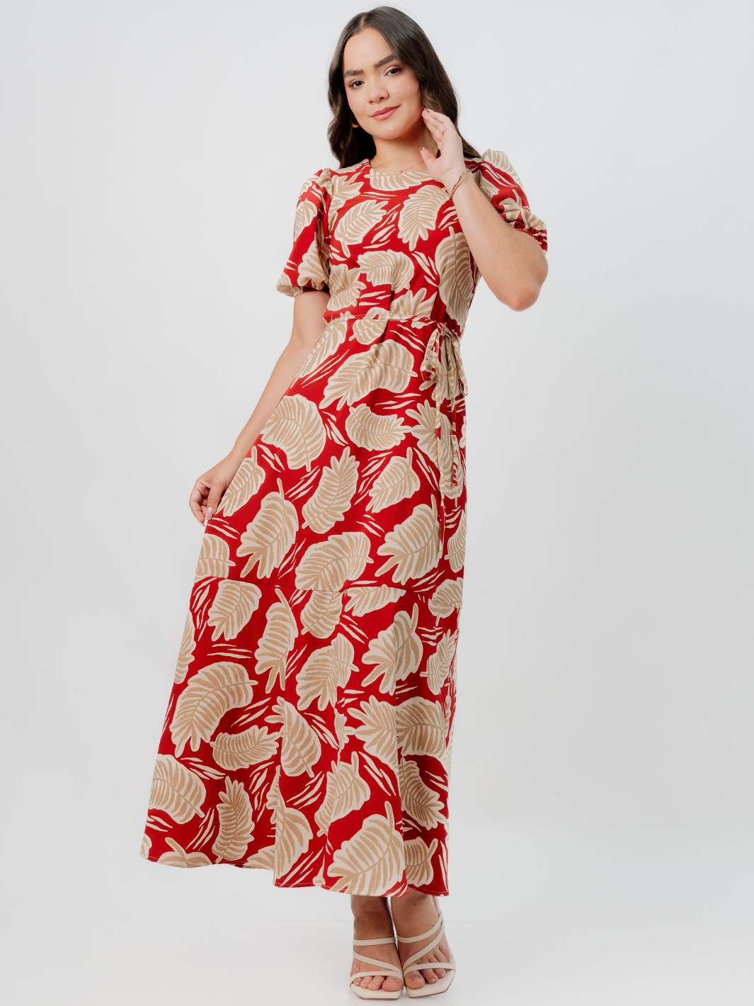 VESTIDO CASUAL LARGO OLIVIA RUST FLOREADO