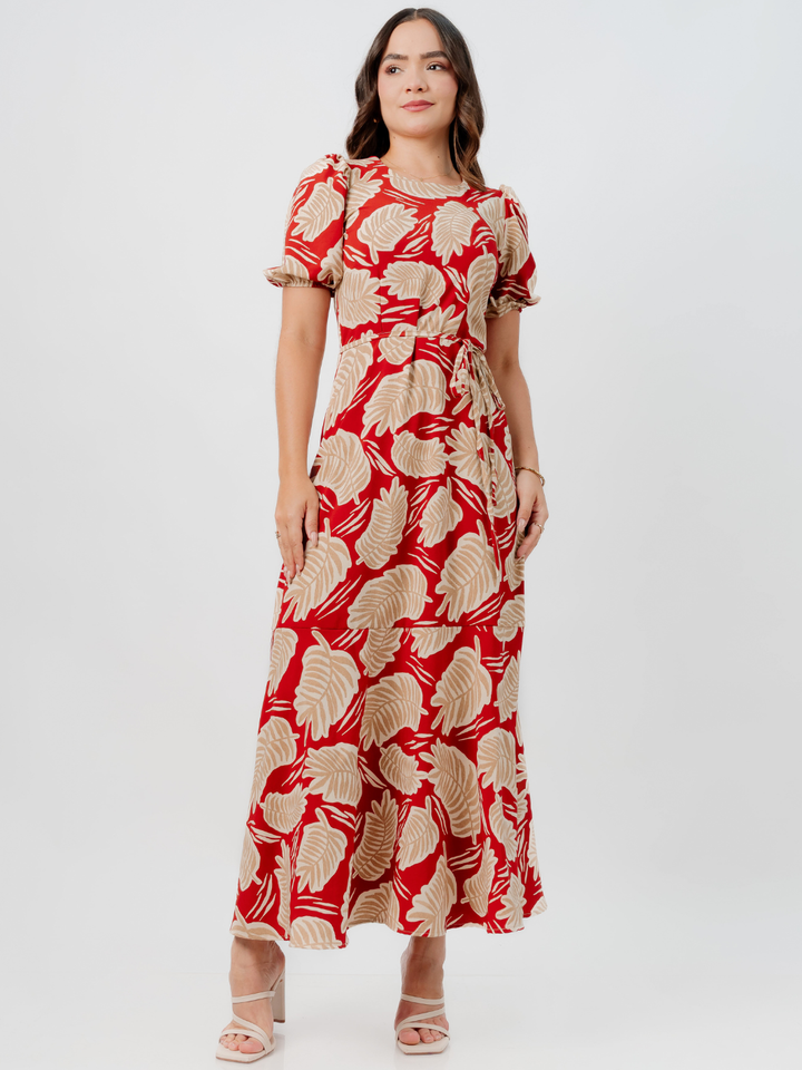 VESTIDO CASUAL LARGO OLIVIA RUST FLOREADO