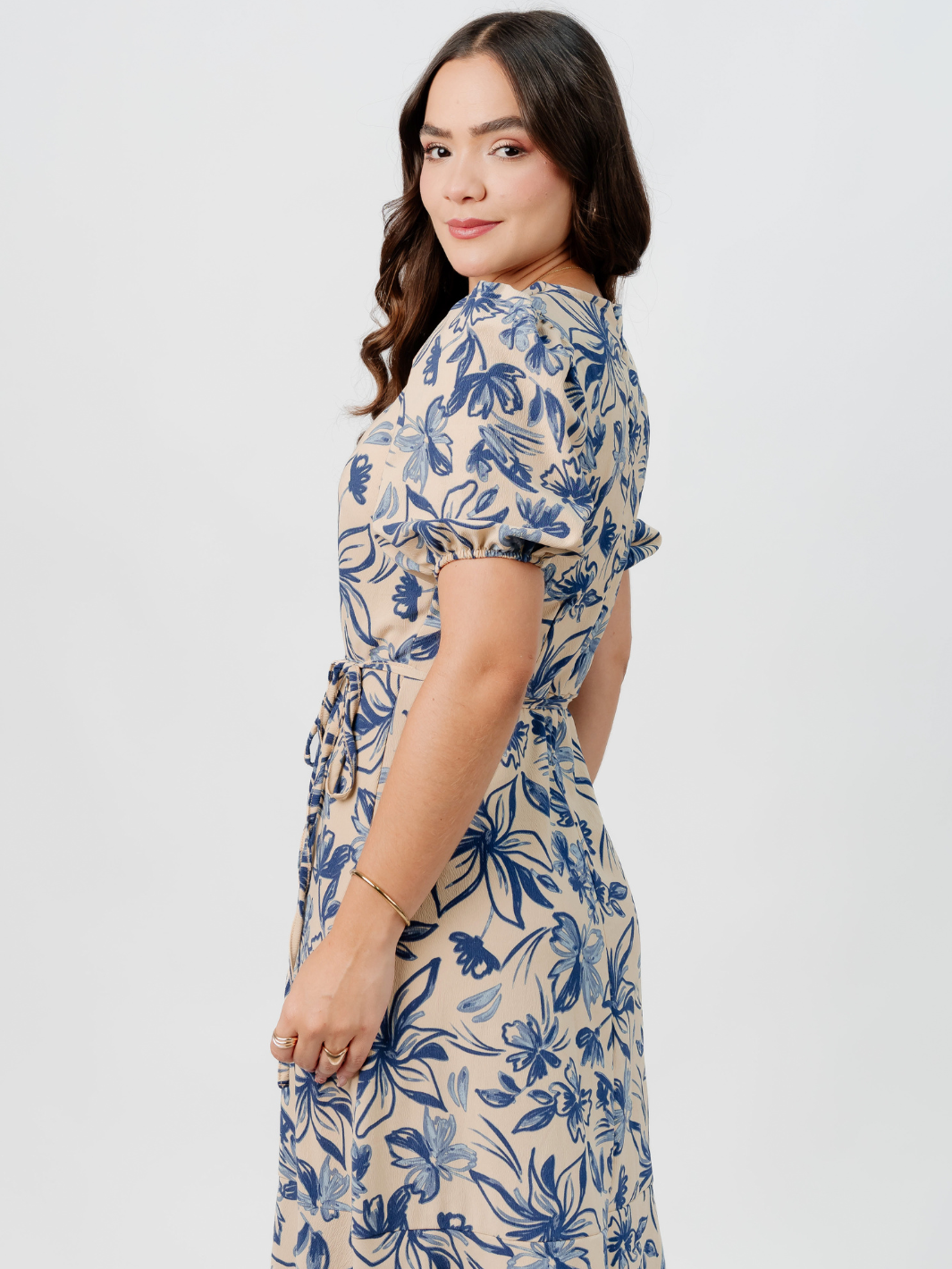 VESTIDO CASUAL LARGO OLIVIA NUDE/AZUL