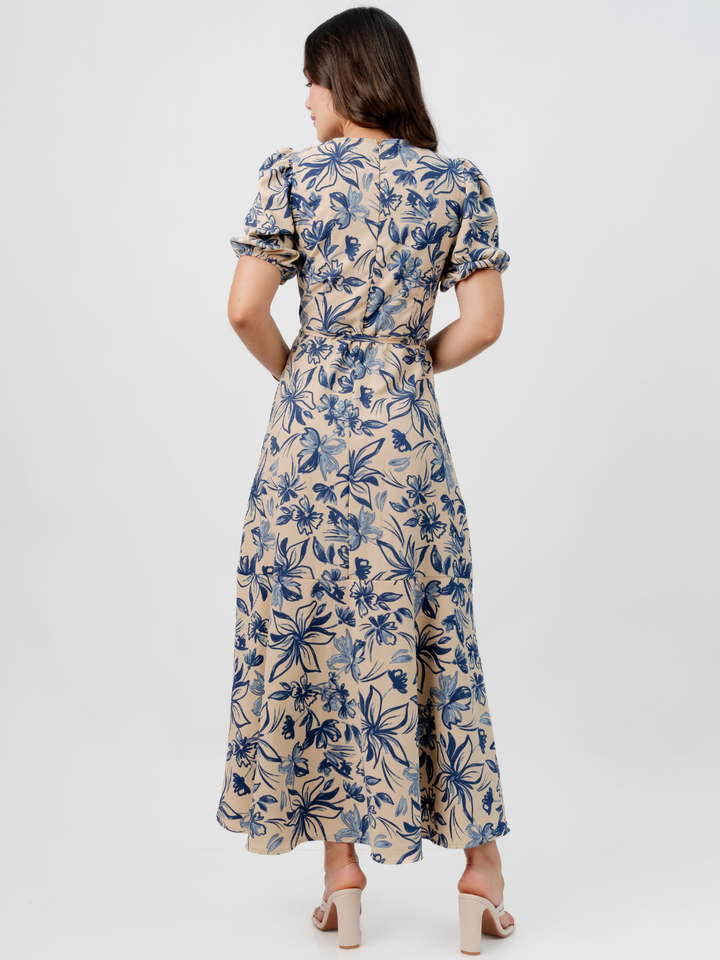 VESTIDO CASUAL LARGO OLIVIA NUDE/AZUL