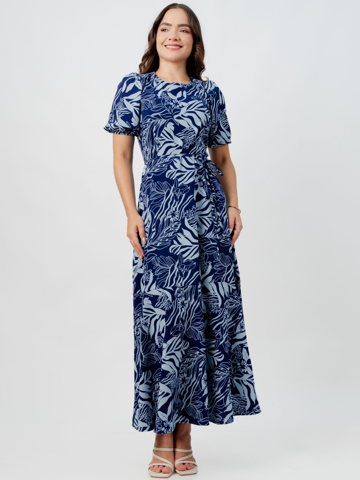 VESTIDO CASUAL LARGO OLIVIA AZUL/CELESTE