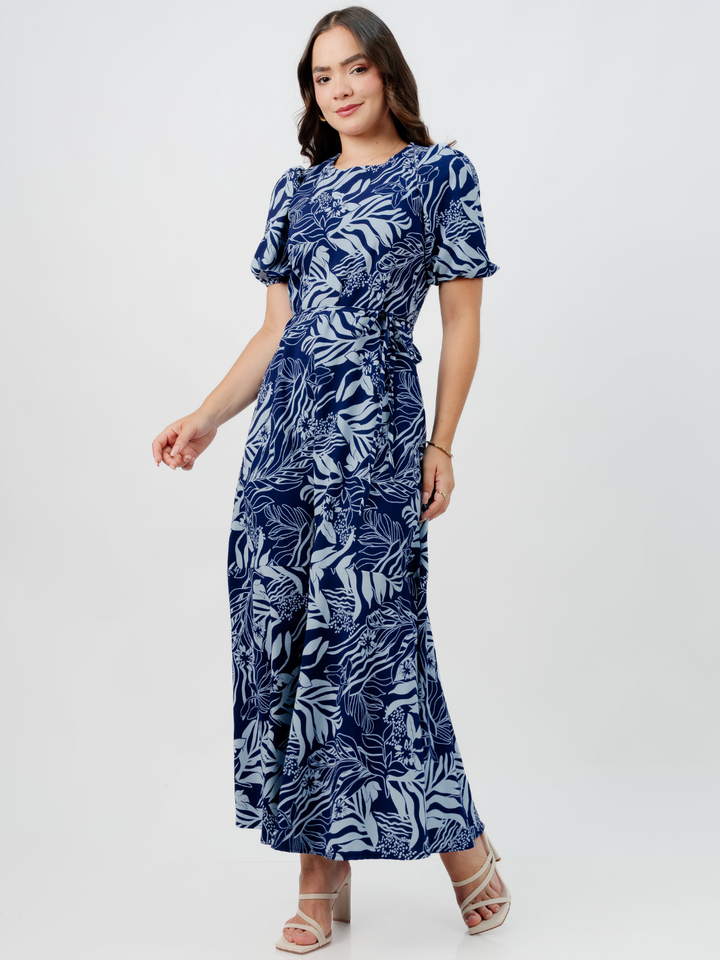 VESTIDO CASUAL LARGO OLIVIA AZUL/CELESTE