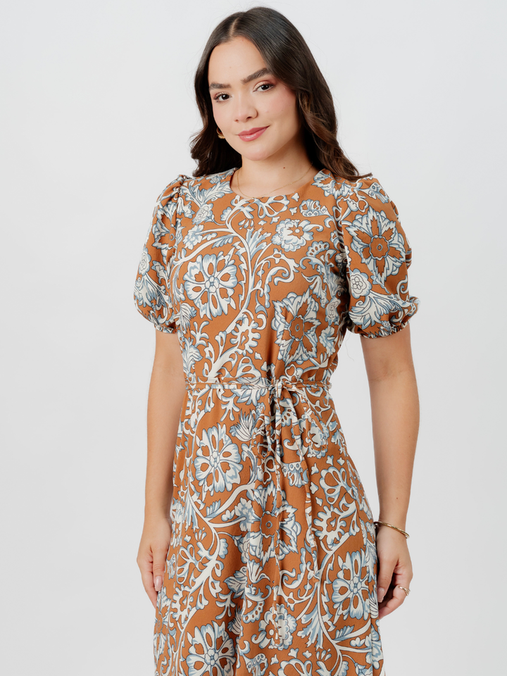 VESTIDO CASUAL LARGO OLIVIA CAMEL/PERLA