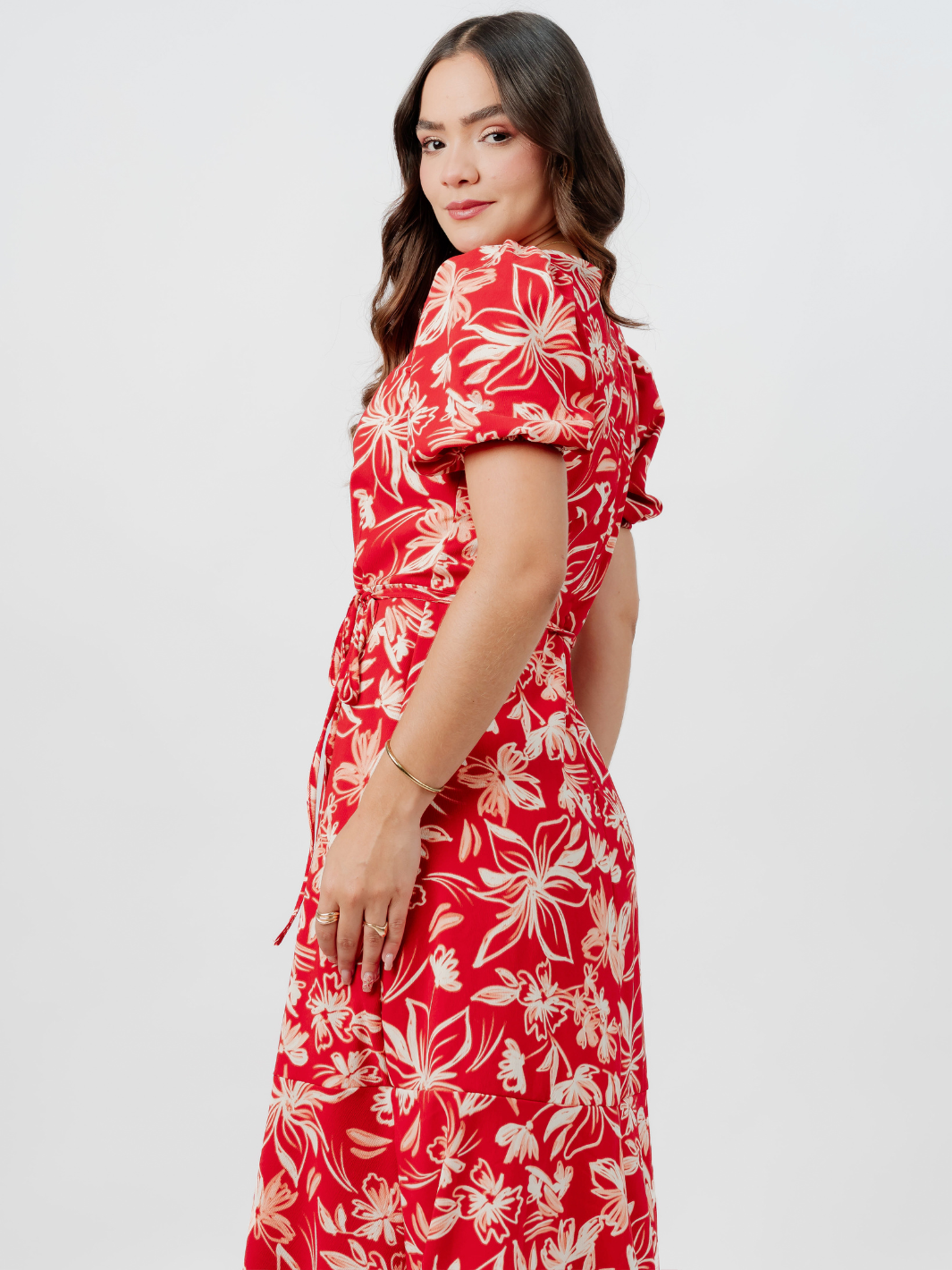 VESTIDO CASUAL LARGO OLIVIA ROJO FLOREADO