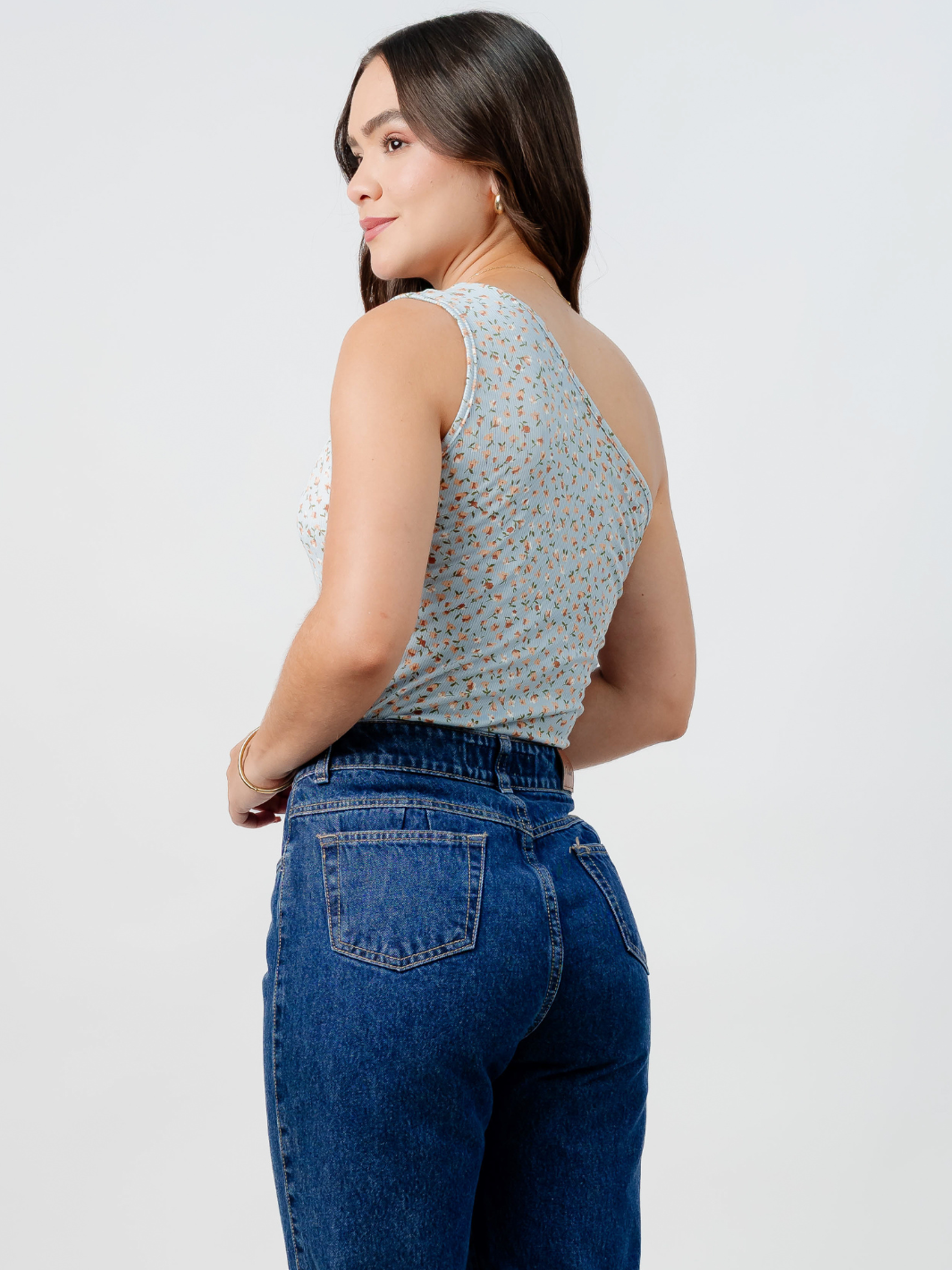 TOP ASIMETRICO MARIE CELESTE FLORES/TERRACOTA