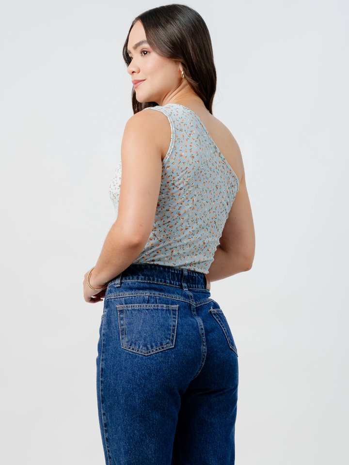 TOP ASIMETRICO MARIE CELESTE FLORES/TERRACOTA