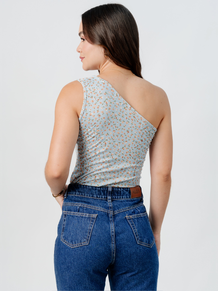 TOP ASIMETRICO MARIE CELESTE FLORES/TERRACOTA