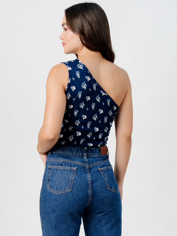 TOP ASIMETRICO MARIE AZUL FLORES