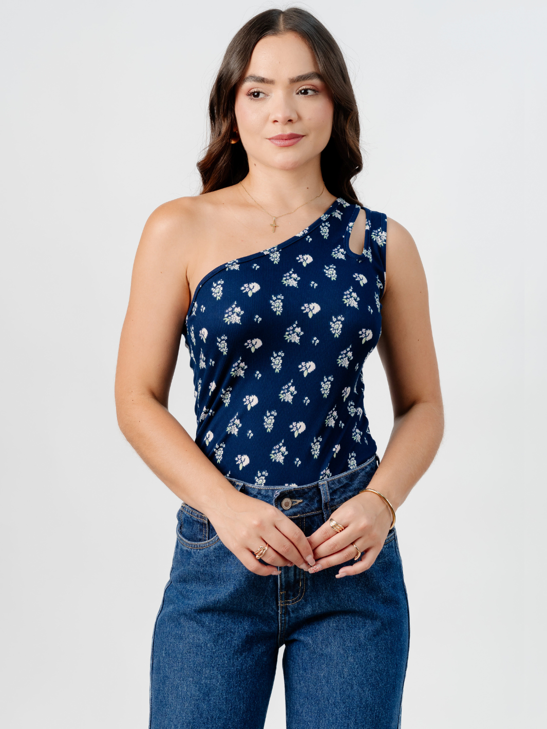 TOP ASIMETRICO MARIE AZUL FLORES