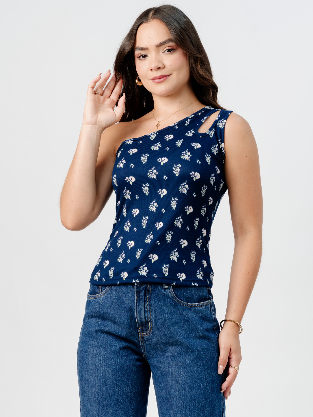 TOP ASIMETRICO MARIE AZUL FLORES