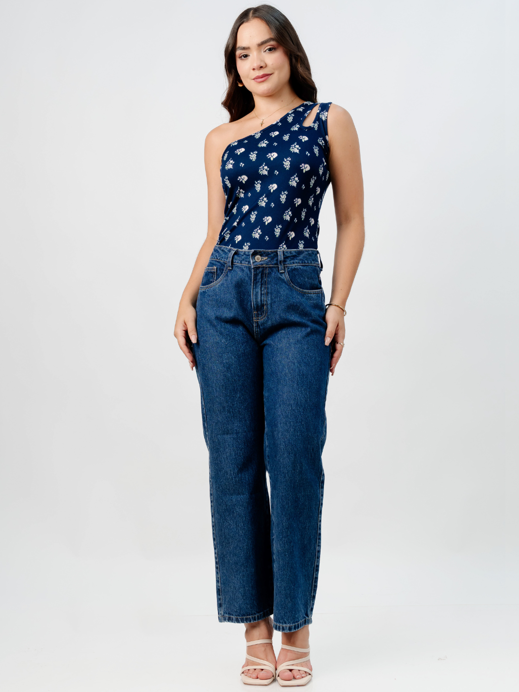 TOP ASIMETRICO MARIE AZUL FLORES