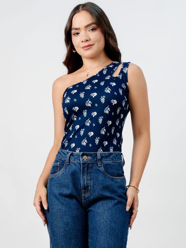 TOP ASIMETRICO MARIE AZUL FLORES