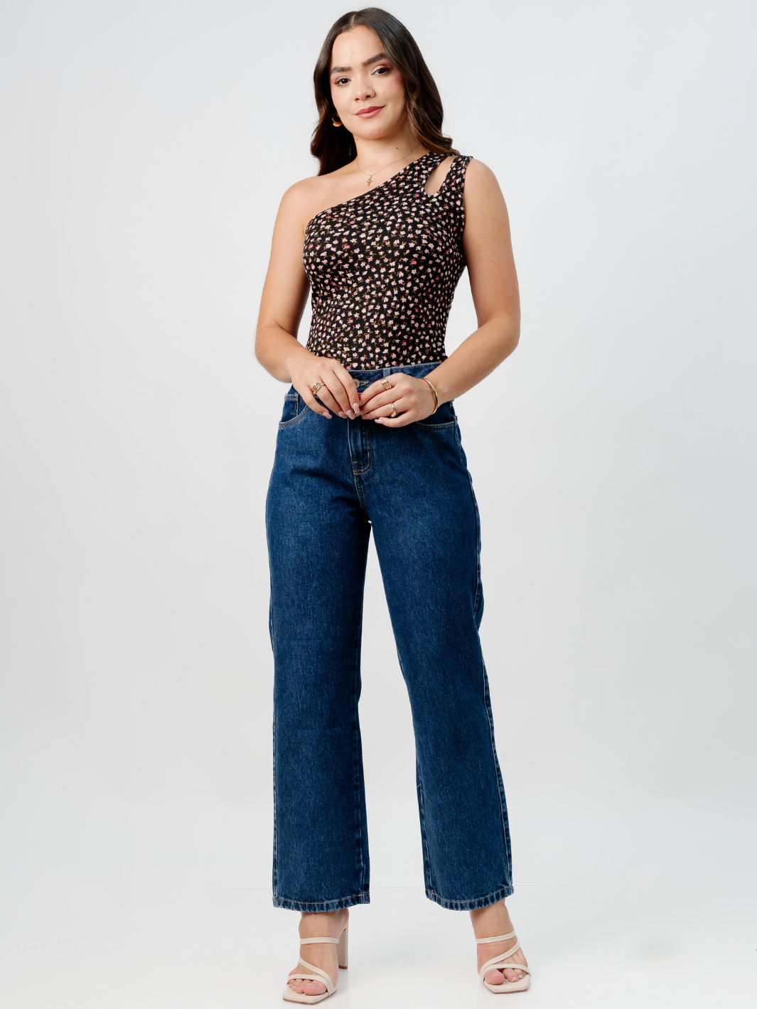 TOP ASIMETRICO MARIE NEGRO FLORES/ROSA