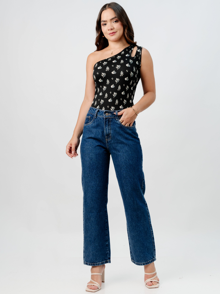 TOP ASIMETRICO MARIE NEGRO FLORES BOUQUETE