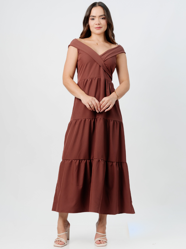 VESTIDO CASUAL CON ESCOTE SUTIL TERESA CHOCOLATE