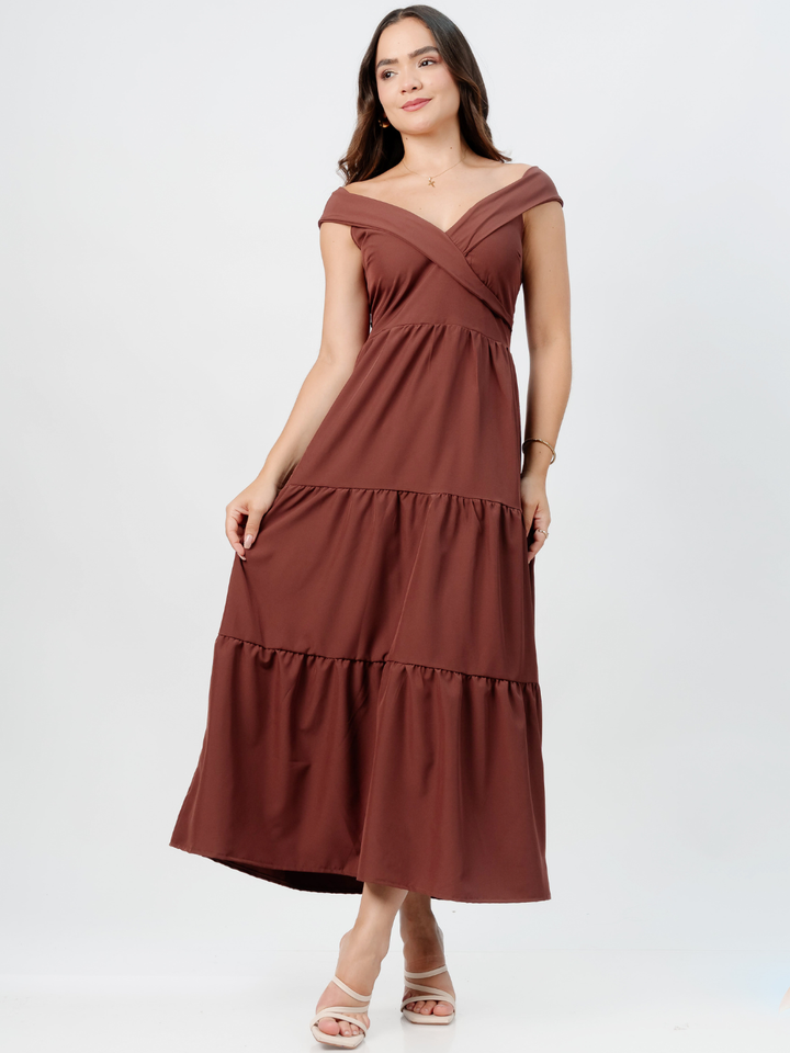 VESTIDO CASUAL CON ESCOTE SUTIL TERESA CHOCOLATE