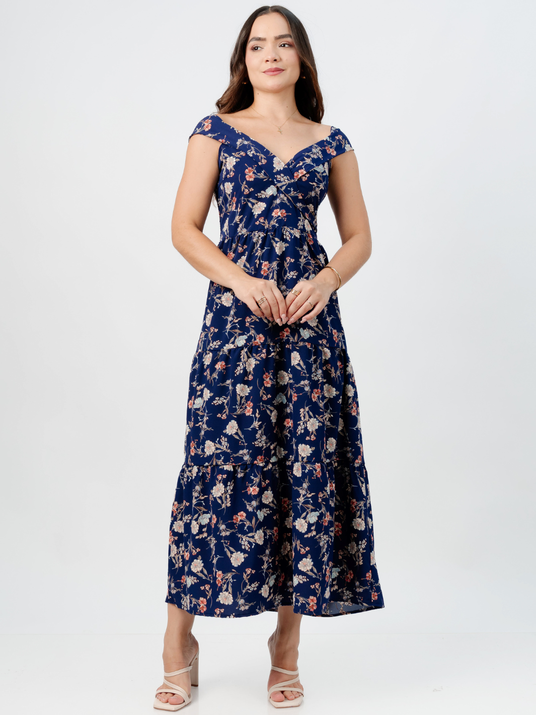 VESTIDO CASUAL CON ESCOTE SUTIL TERESA AZUL FLOREADO