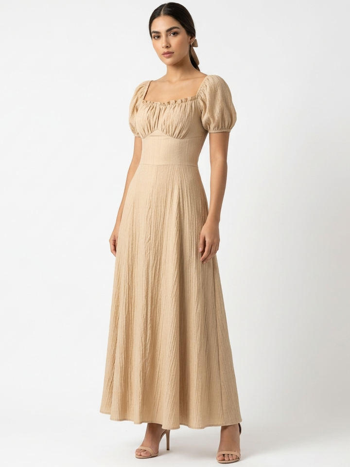 VESTIDO ROMANTICO LARGO NELLY NUDE