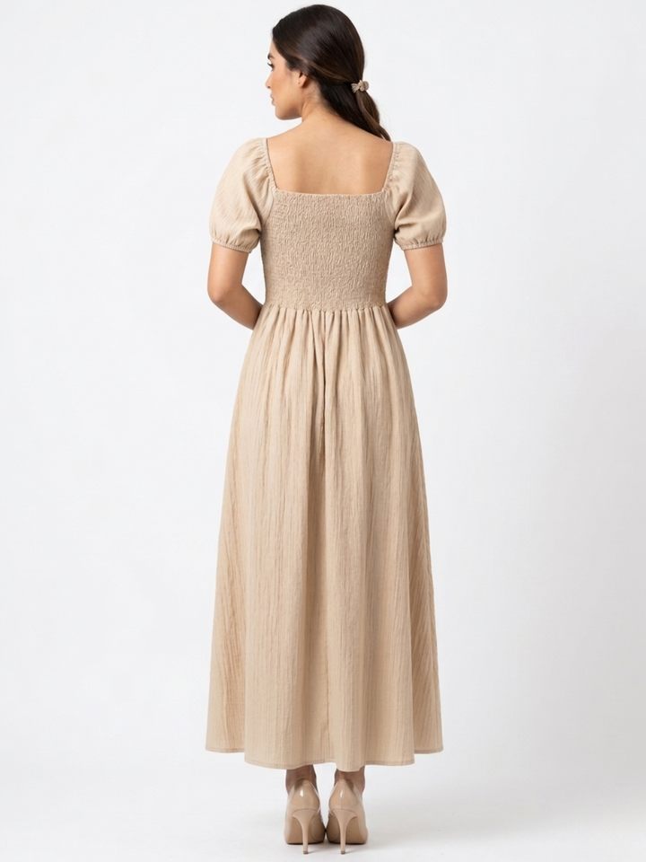 VESTIDO ROMANTICO LARGO NELLY NUDE