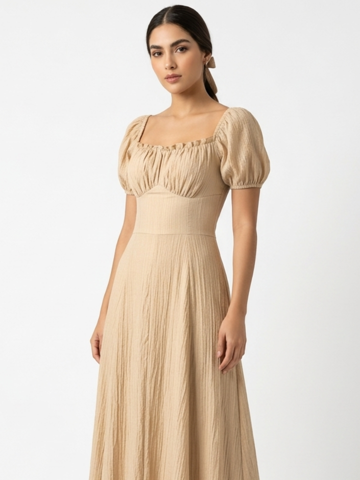 VESTIDO ROMANTICO LARGO NELLY NUDE