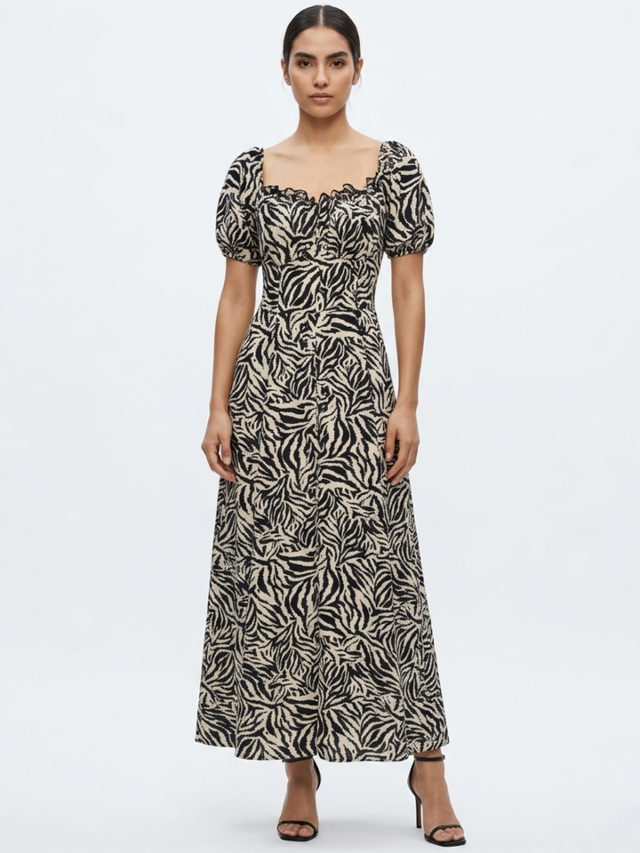 VESTIDO ROMANTICO LARGO NELLY NEGRO / PERLA