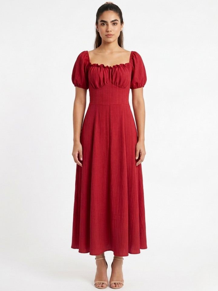 VESTIDO ROMANTICO LARGO NELLY ROJO