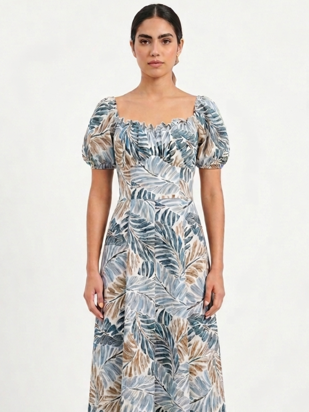 VESTIDO ROMANTICO LARGO NELLY ACERO FLOREADO