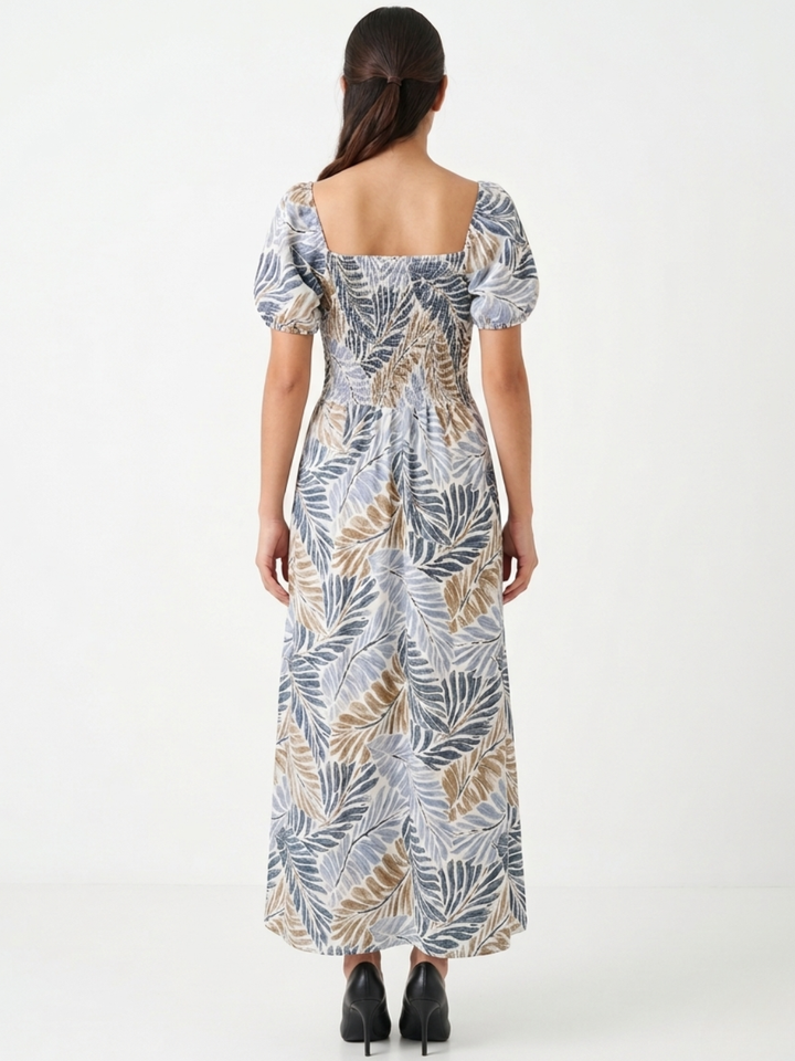 VESTIDO ROMANTICO LARGO NELLY ACERO FLOREADO
