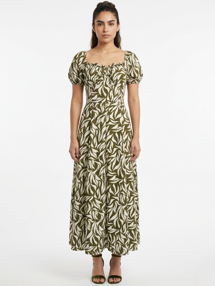 VESTIDO ROMANTICO LARGO NELLY VERDE / PERLA