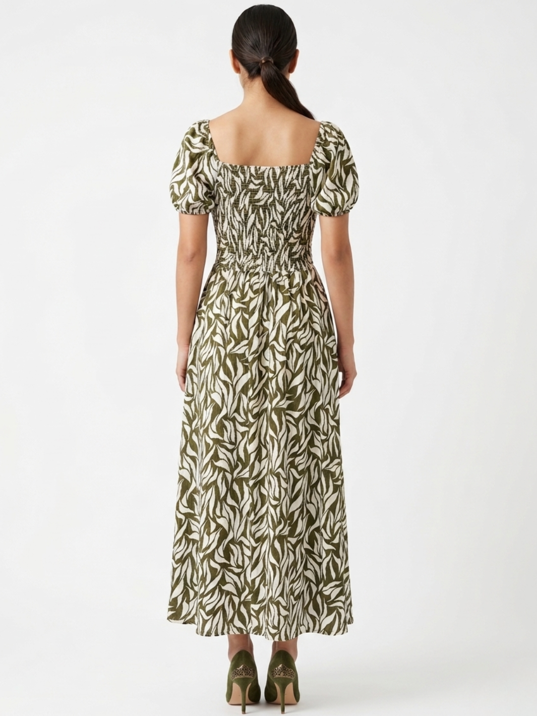 VESTIDO ROMANTICO LARGO NELLY VERDE / PERLA