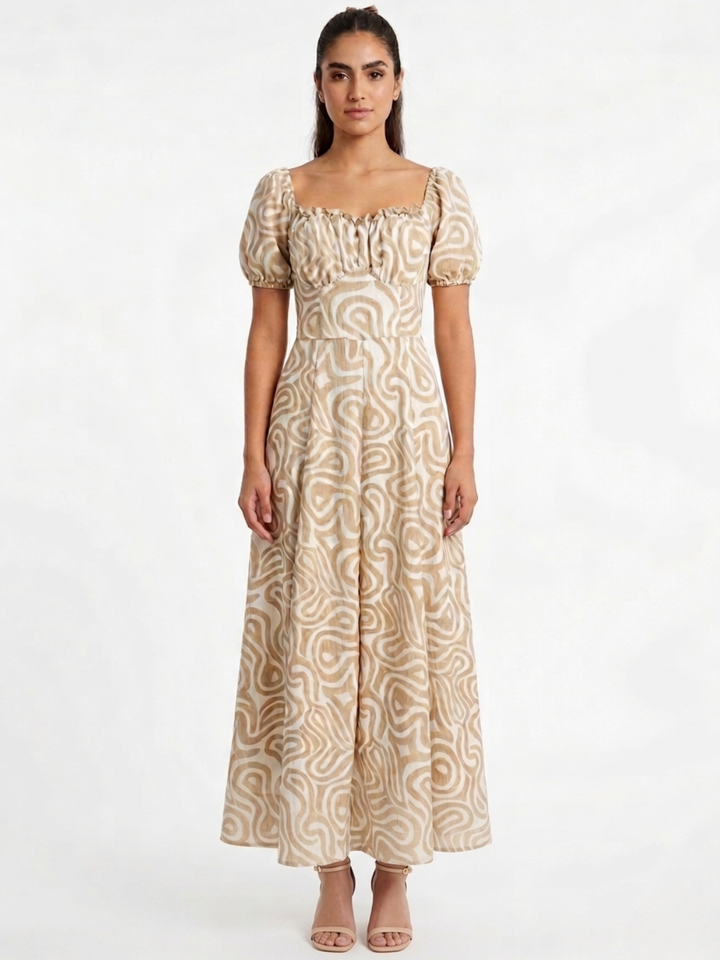VESTIDO ROMANTICO LARGO NELLY NUDE / PERLA