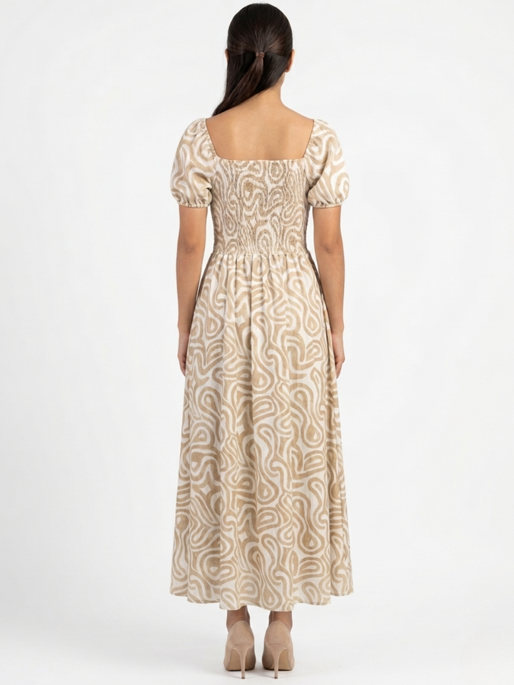 VESTIDO ROMANTICO LARGO NELLY NUDE / PERLA