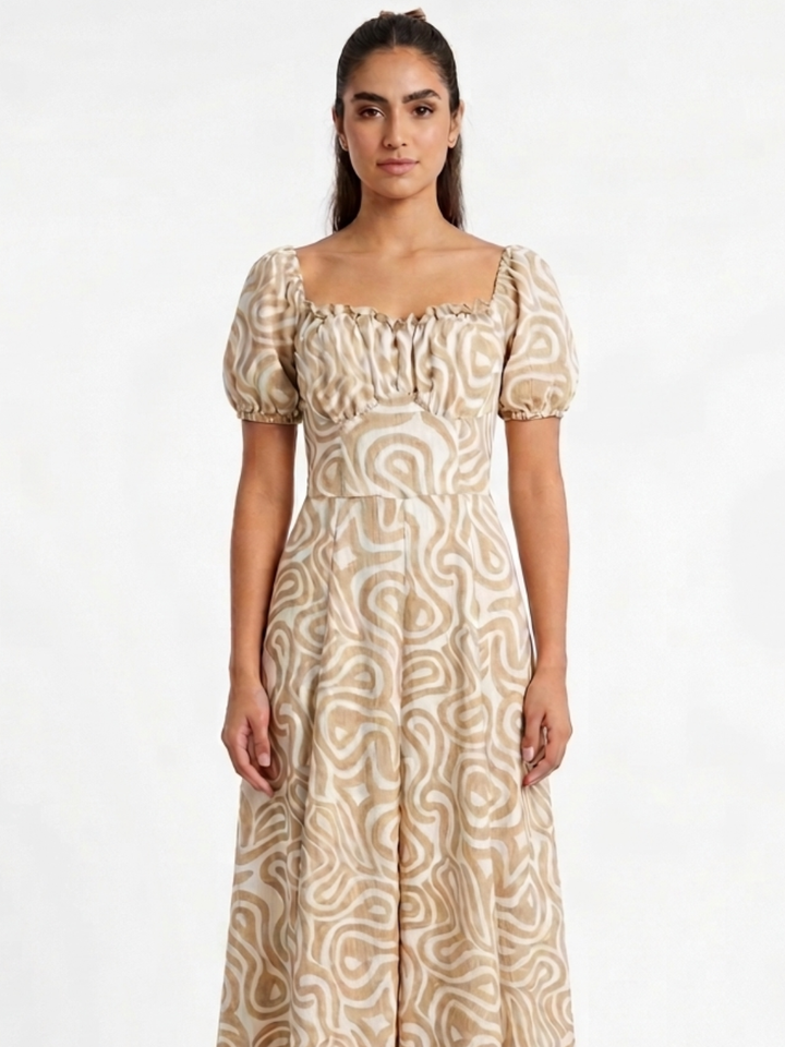 VESTIDO ROMANTICO LARGO NELLY NUDE / PERLA
