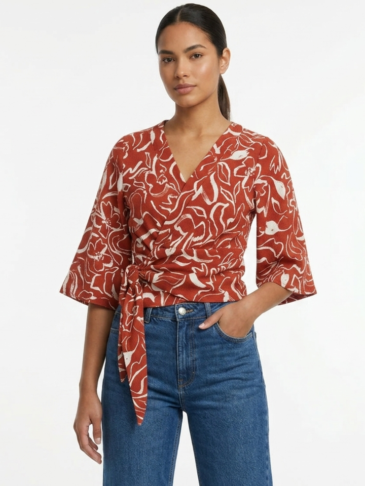 BLUSA ENVOLVENTE GERALDINE LADRILLO / PERLA