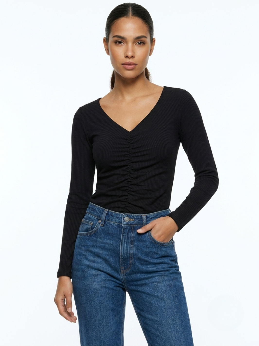 POLO MANGA LARGA CON CUELLO V FANI NEGRO